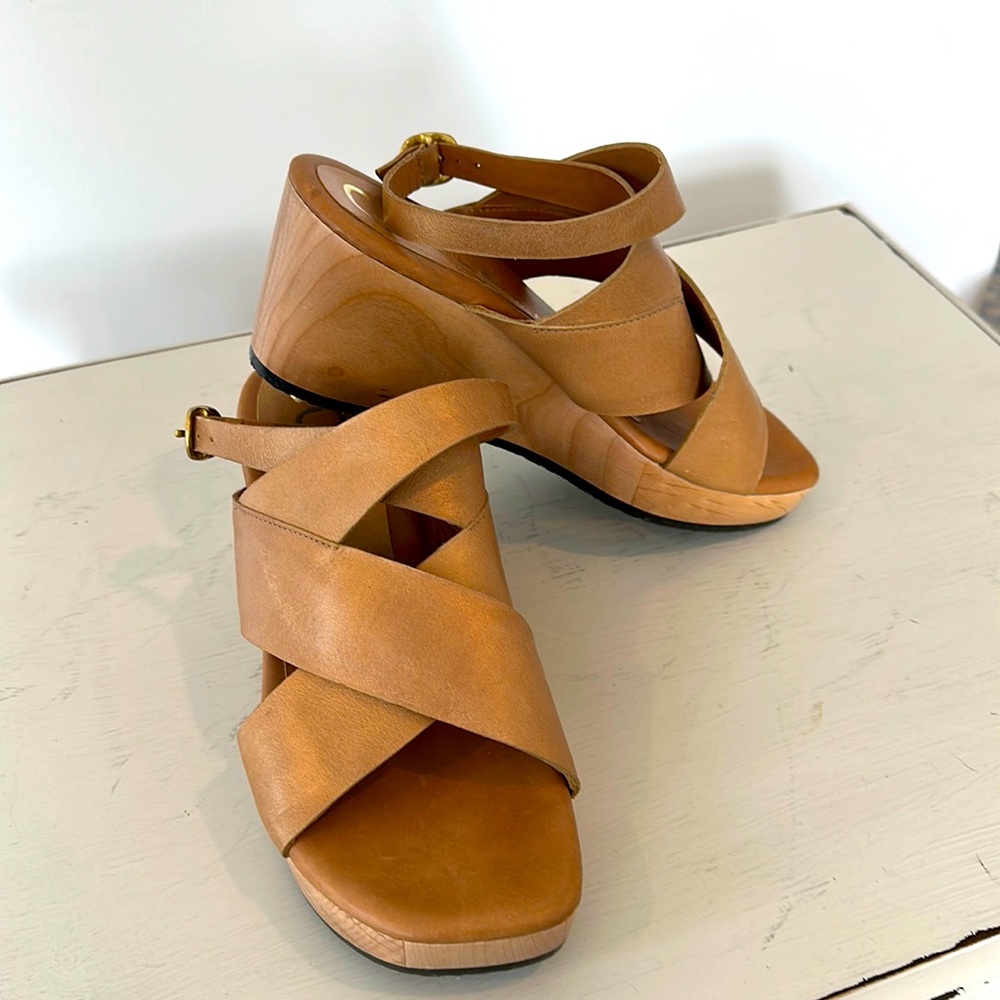 COR by Calleen Cordero Brown leather wedge sandals size 9.5